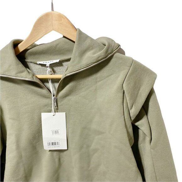 New FRAME shoulder detail half zip sweatshirt in military - Picture 10 of 11